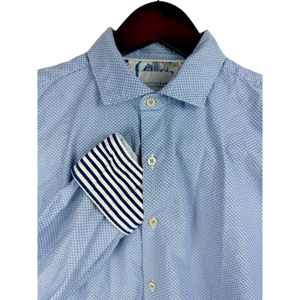 Cactus Man Ricky Singh Mens Blue Geometric Print Button Down Dress Shirt Size M